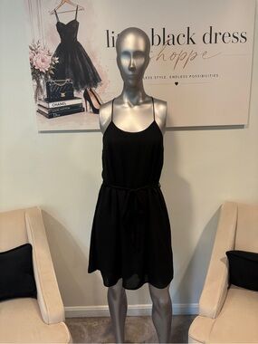 finn & clover Black Spaghetti-Strap Tie-Waist Mini Dress